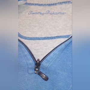 TOMMY BAHAMA REVERSIBLE SWEATER BLUE GREY SZ L